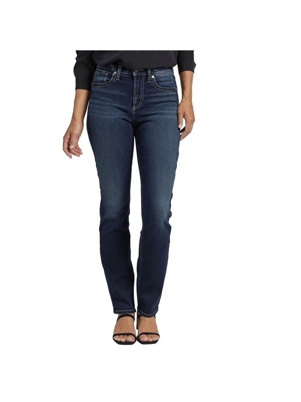 Silver Jeans Avery Straight Leg High Rise Dark Wash Faded Stretch Denim Size 24